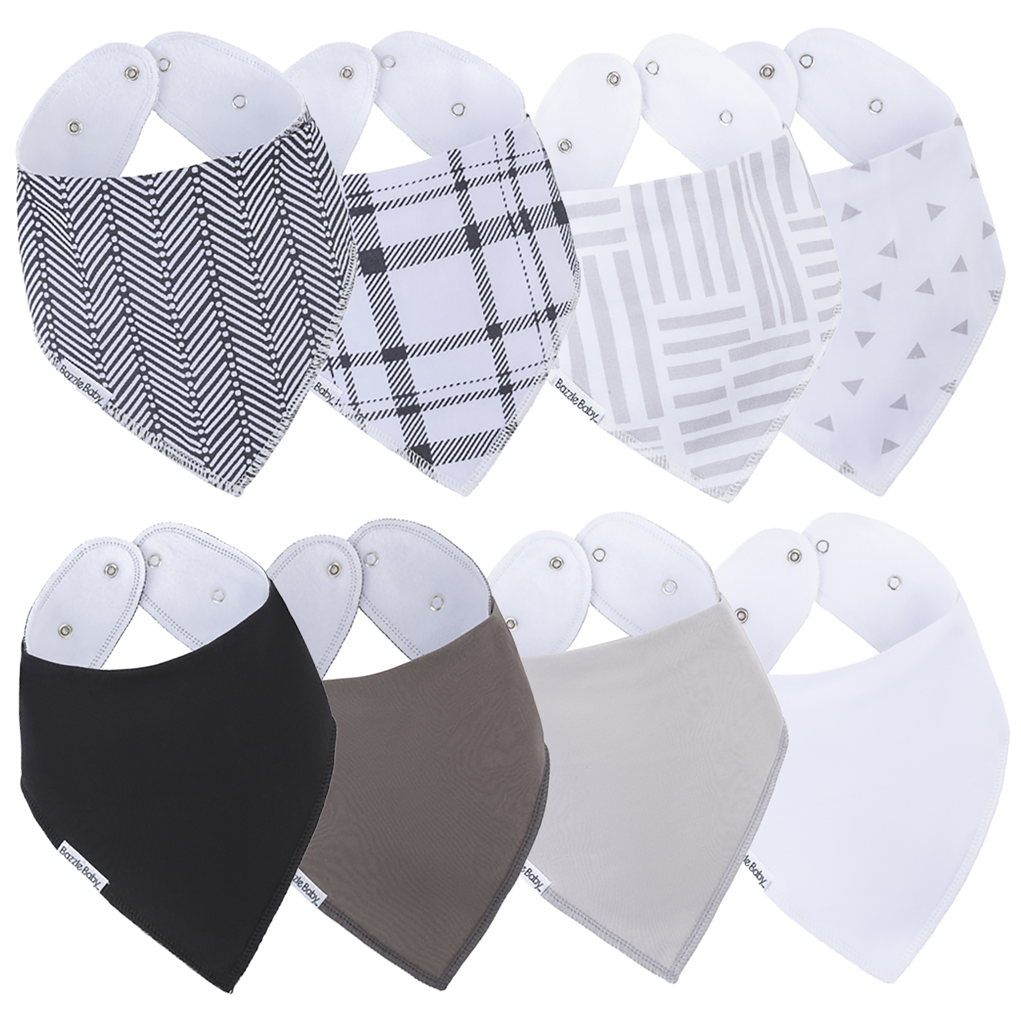 Bazzle Baby Organic Bandana Bibs for Drooling and Teething, Soft and Absorbent Double-Layer Bibs with Cotton and Fleece, Scoop Neck and Nickel-Free Snaps, Unisex 03 to 24 Months (8pk Hayden)