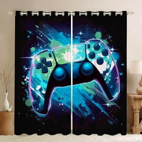 Gamepad Blackout Curtains Teens Boys Kids Gaming Video Game Room Bedroom Living Room Decor Darkening Window Treatments Drapes Grommet Blue 2 Panel 52" W x 63" L