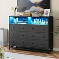 thumbnail image 1 of Commode à 6 Tiroirs pour Chambre avec Lumière DEL et Station de Recharge, Commode Moderne avec Rangement Ouvert, Commode de Chambre Meuble Télé pour Salon, Organisateur de Rangement pour Garde-Robe, Commode à Tiroirs, 1 of 6