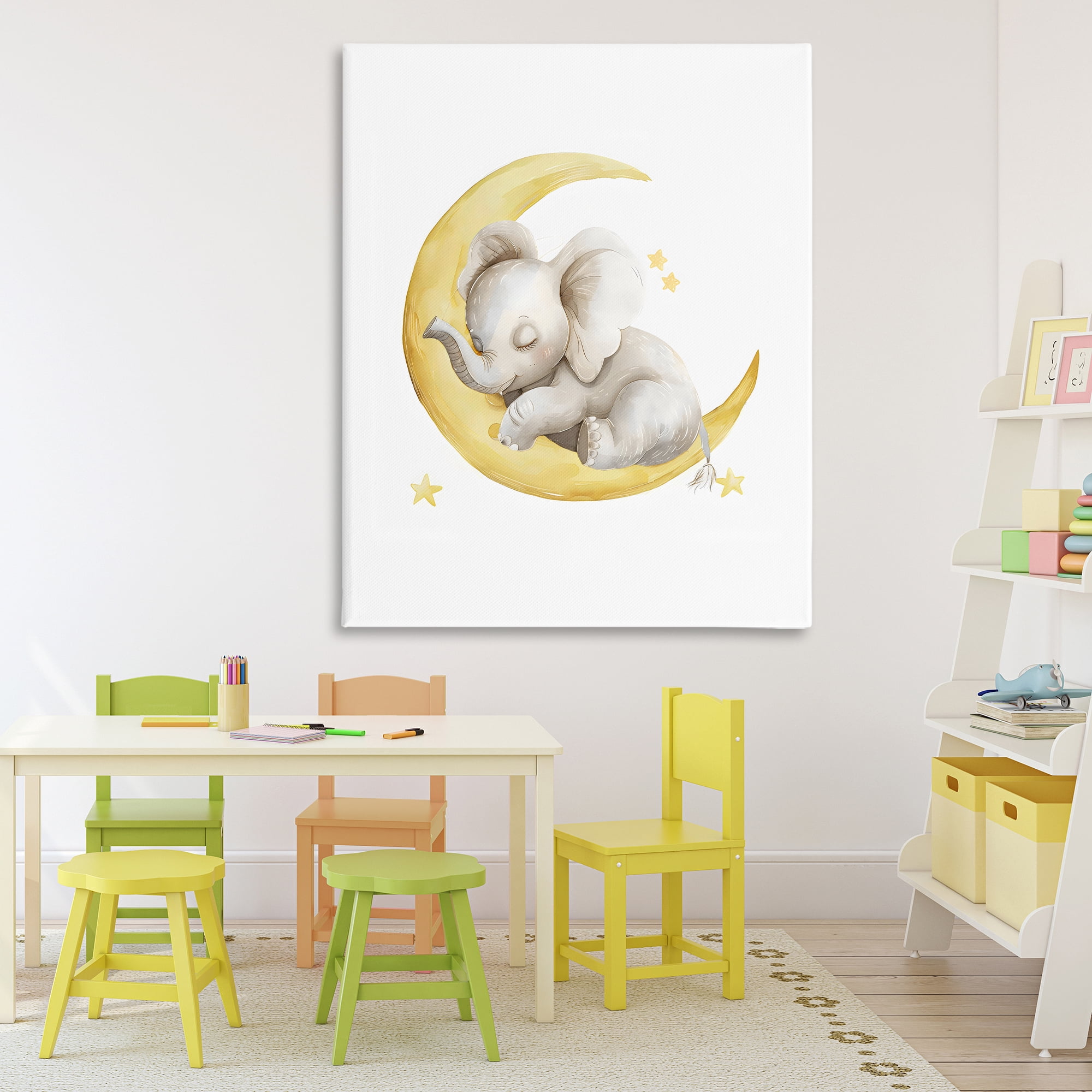 Stupell Industries Sleeping Elephant on Yellow Moon Canvas Wall Art, design by LSR Design Studio