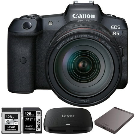 Canon EOS R5 Camera + 24-105mm Lens + 1TB Portable SSD + 128GB CFexpress Card Bundle