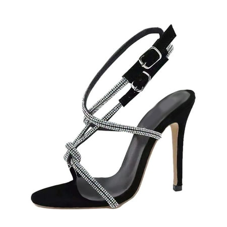 

Tangnade Ladies daily all-match casual shoes Women Pointed Toe Cross Strap Sandals Crystal Buckle Strap High Heels Shoes Black 38