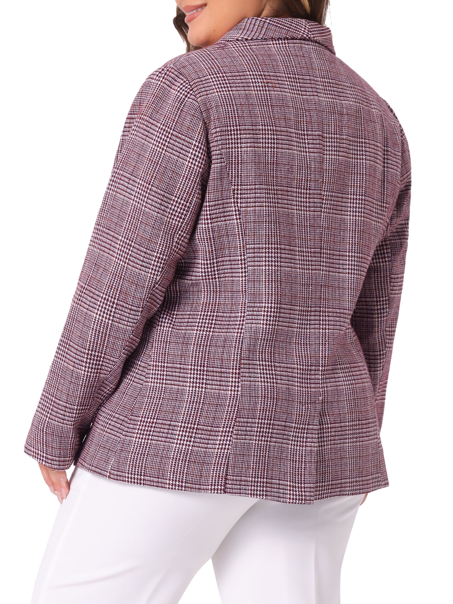 DARING DIVA Women's Plus Plaid Lapel Jacket Work Single Breasted Blazers Burgundy 4X