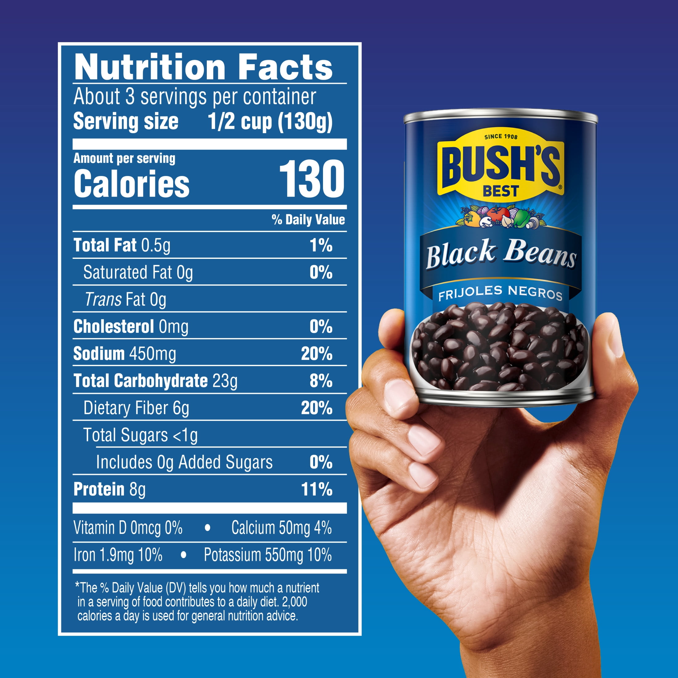 (12 pack) Bush's Black Beans, Canned Beans, 15 oz