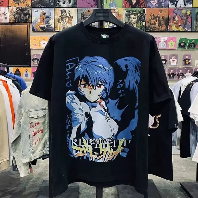 EVANGELION camiseta de Ayanami Rei para hombre, Tops de manga corta con estampado de gran tamaño, camiseta Punk de Hip Hop, ropa de calle informal, regalo de verano