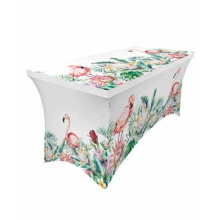 

Ins Style Tropical Plants Flowers Flamingos Rectangular Elastic Table Skirt Wedding Table Cover Kitchen Dining Table Tablecloth