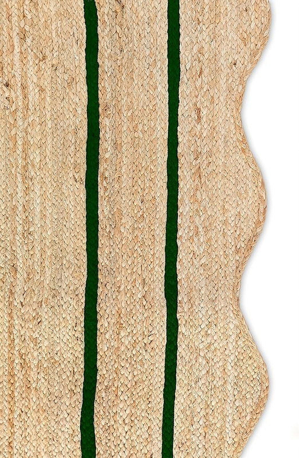KLAVATE Natural Jute Wave Edge Hand Braided Scalloped Farmhouse Entryway Jute Rug