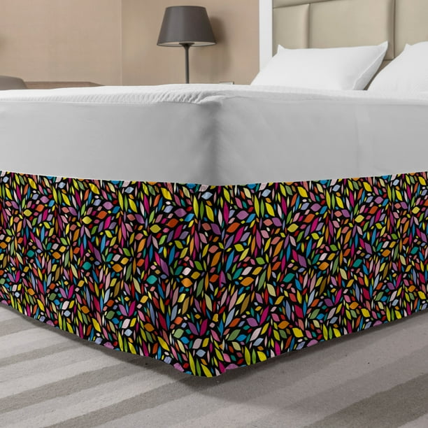 Colorful Bed Skirt, Abstract Pattern with Floral Elements ...