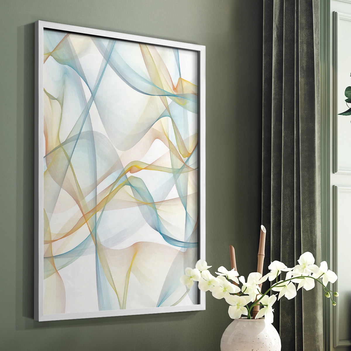 Curves and Waves IV Framed Print in White Solid Wood Framed Print No Nail Hanging