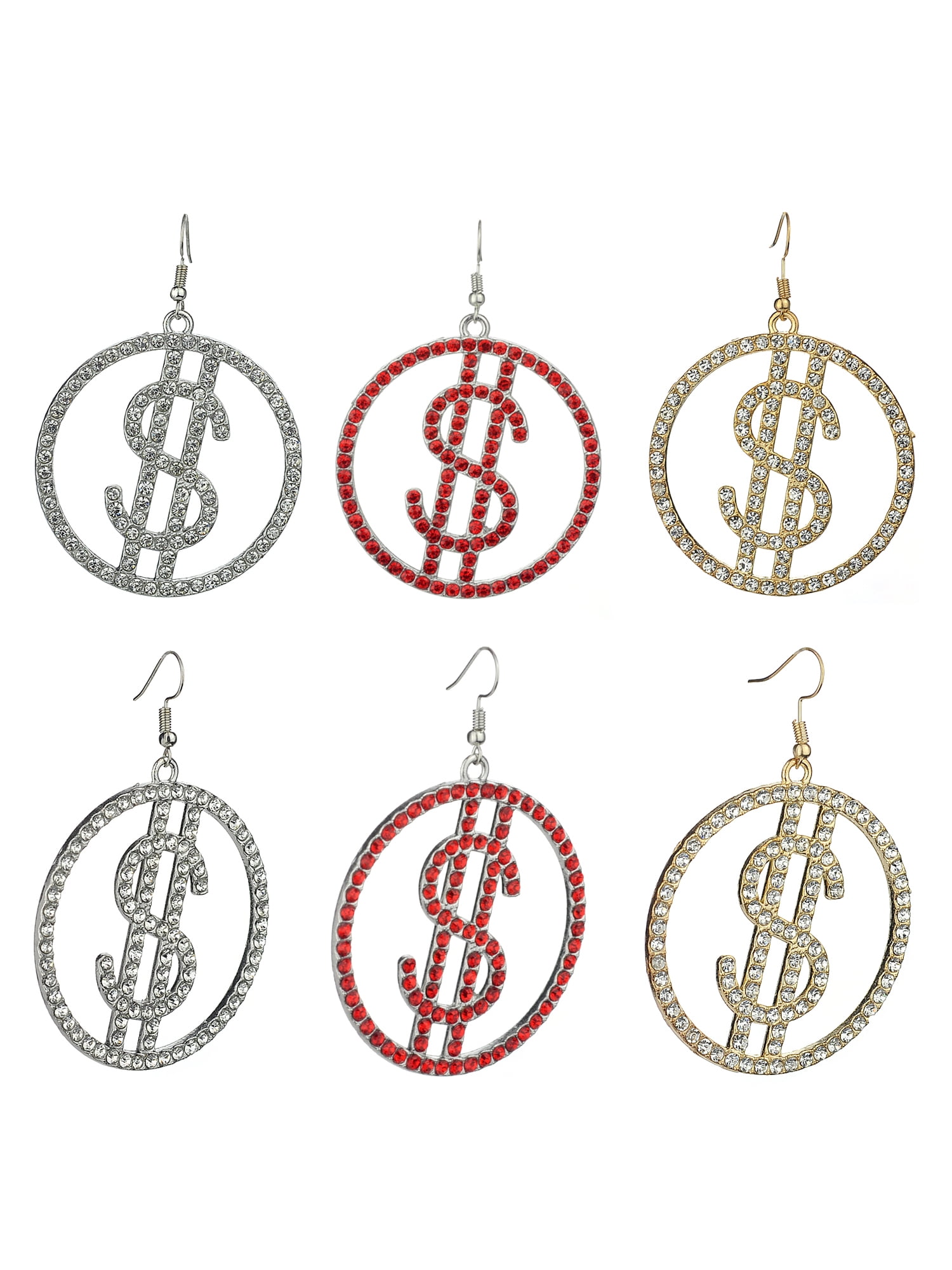 Women S Stone Stud Encircled Dollar Sign Money Symbol Dangle Pierced Women S Stone Stud Encircled Dollar Sign Money Symbol Dangle Pierced Earrings Set Silver Tone Red Gold