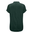 thumbnail image 5 of Linen Shirt for Women Summer Button Down Short Sleeve V Neck Tops Roll Up Short Sleeve Tshirts Business Casual Basic Tee Dressy Casual Loose Fit Shirts Summer Vacation Tunic Blouse Blackish Green L, 5 of 8