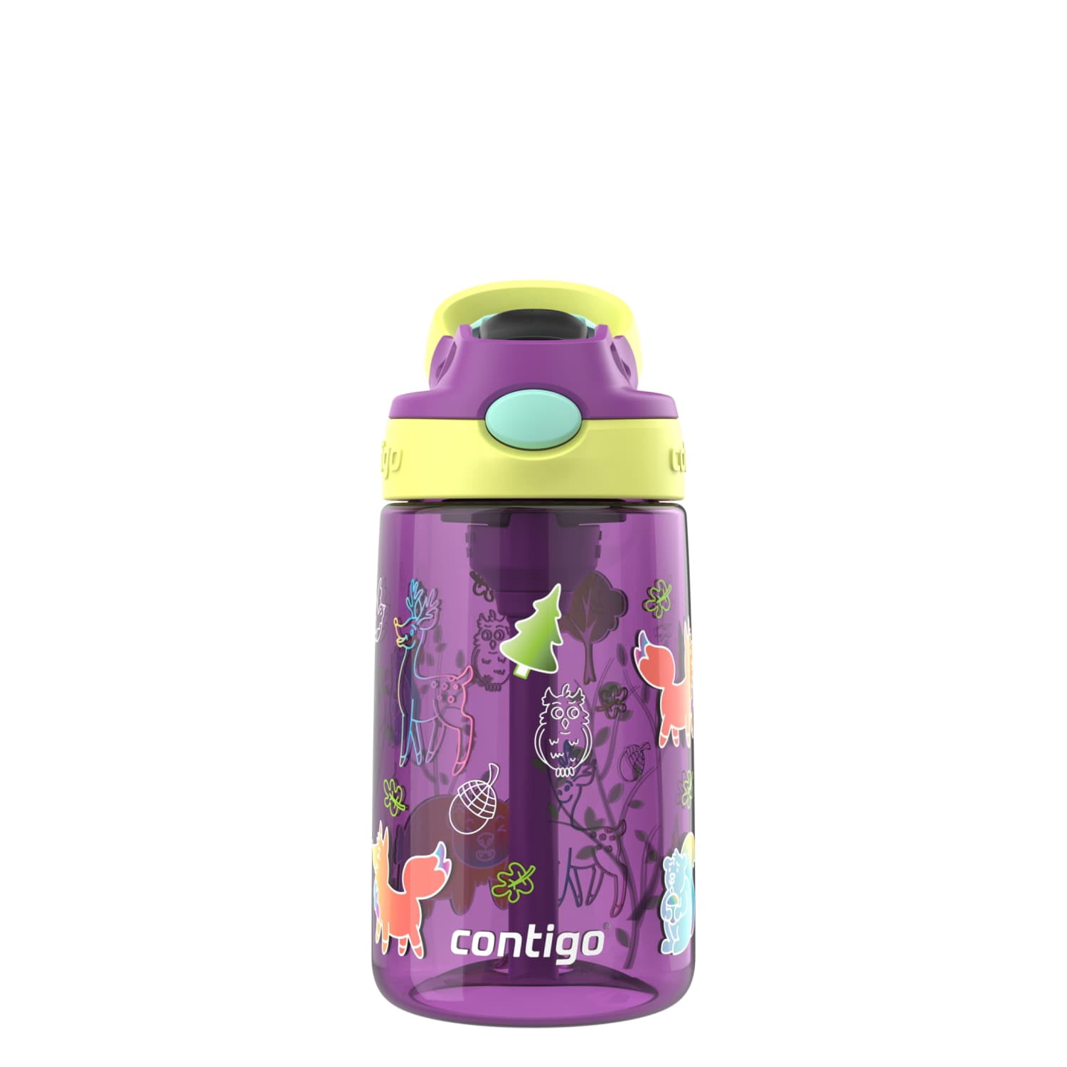 (4 pack) Contigo Kids Water Bottle with Redesigned AUTOSPOUT Straw, 14 oz, Grape Forest Haven