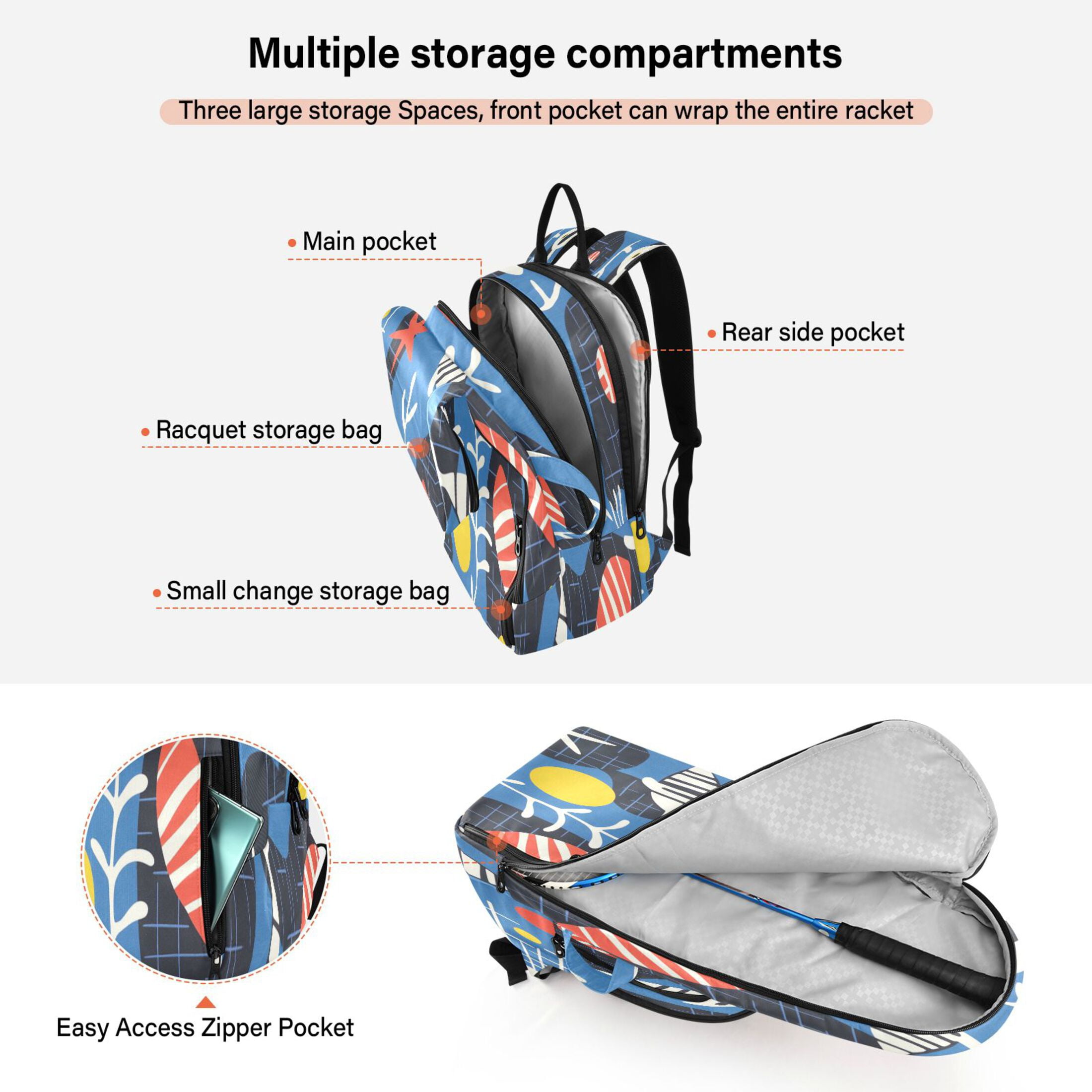 2 Racquet Holder Tennis Backpack Tennis Racket Covers Gym Bags Sea Life Style