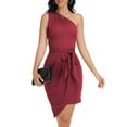 thumbnail image 5 of MLANM Women's Summer One Shoulder Ruched Bodycon Dress Sleeveless Split Cocktail Party Dresses, 2XL Wine Red, 5 of 7