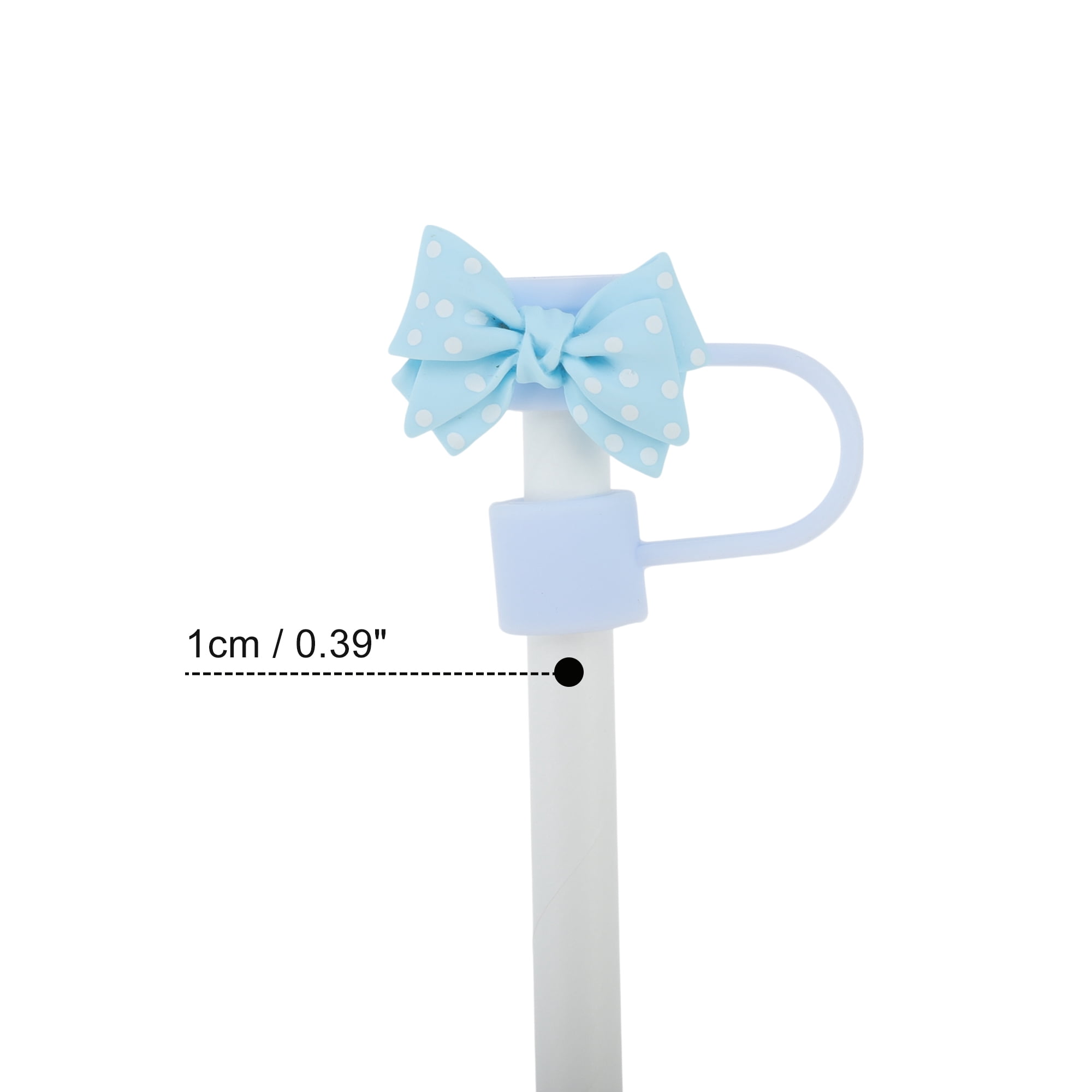 Unique Bargains Spotted Butterfly Silicone Straw Cover Cap Set of 4 Blue
