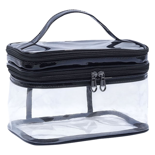 1 bolsa de maquillaje de doble capa, con entramado, portátil, multifuncional, para almacenamiento, lavado y maquillaje.
