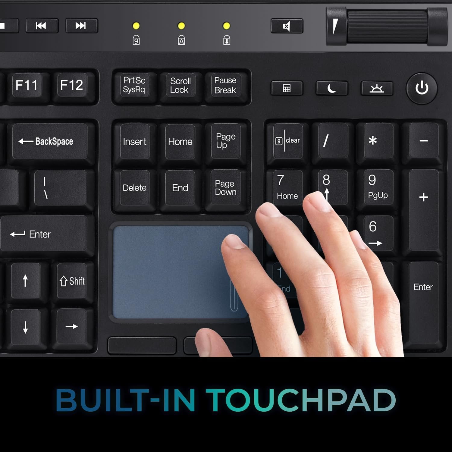 Adesso AKB-445UB Wired Touchpad Keyboard with Multi-OS Compatibility Built-in Touchpad; Multimedia and Internet Hotkeys; 104-Key US Layout; Copilot AI Hotkey for Windows/Mac/Android OS