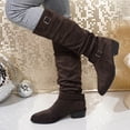 thumbnail image 4 of Women’s Fall Winter Suede Knee High Boots Belt Buckle Height Increasing Mid Block Heel Fashion Tall Boots Coffee 7.5(40), 4 of 8