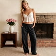 thumbnail image 4 of CIENVNSTG Women Linen Lightweight Barrel Pants Drawstring Comfort Casual Lounge Pants Baggy Loose Ankle Pants with Pocket Black L, 4 of 5
