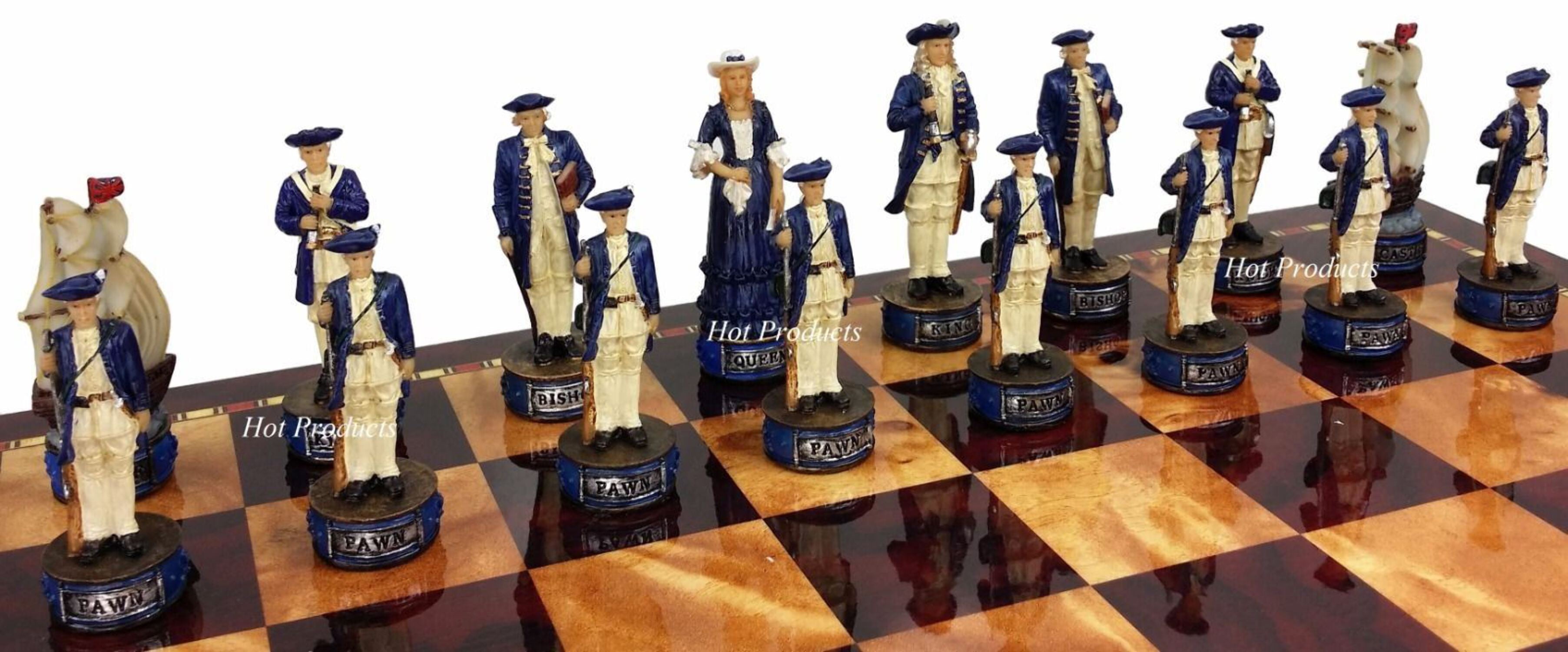 Pirates Vs Royal Navy Pirate Chess Set W 18" Cherry  Burlwood Color Board