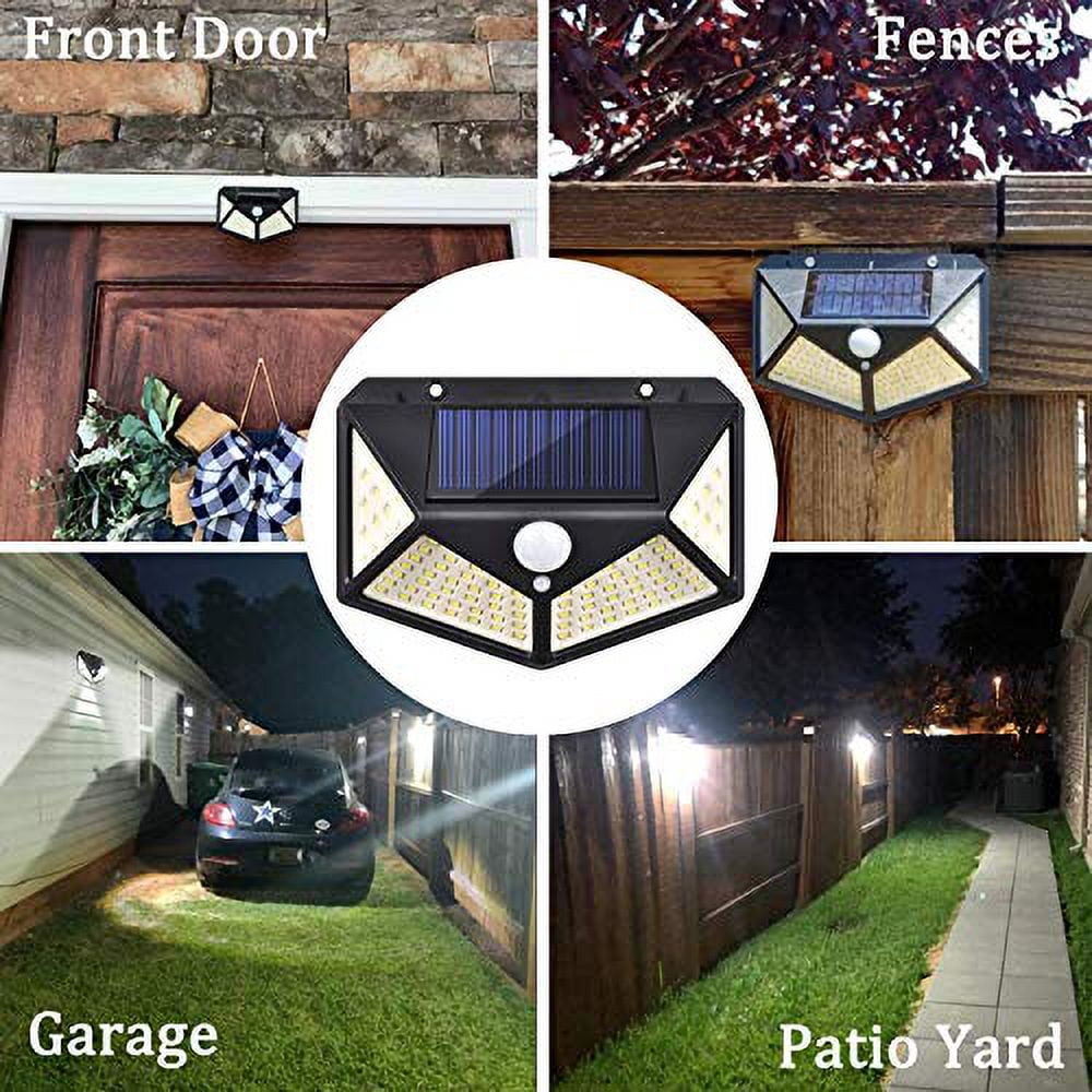 Solar Lights Outdoor - Solar Wall Light 100 LEDs Wireless Solar Motion Sensor Security Lights with 270 Wide Angle IP65 Waterproof 3 Optional Mode for Garden Patio Yard Front Door Garage Porch,4 Pack