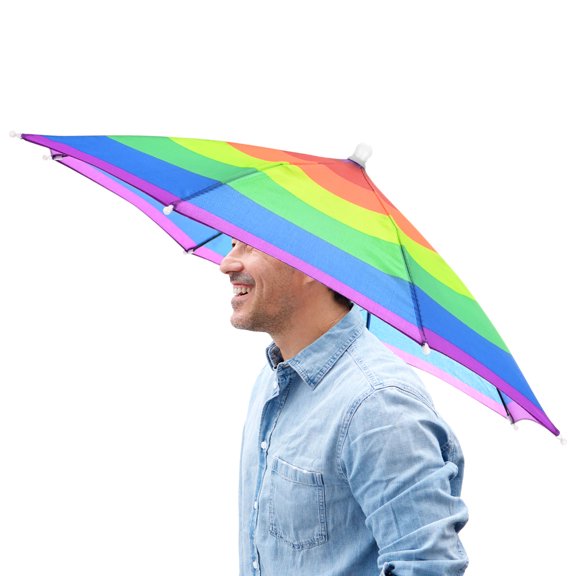 Uxcell 20.5" Headband Umbrella Hat [1 Pcs] - Hands Free Foldable Umbrella Cap Sun Hat Use for Fishing & Gardening & Hiking & Camping [Stripe]