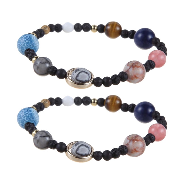 2 Unids Pulseras de Piedra Natural Universo Creativo Único Galaxy Ocho Planetas Cuentas de Diseño Brazaletes Elásticos Estilo Étnico Pulseras Encantadoras