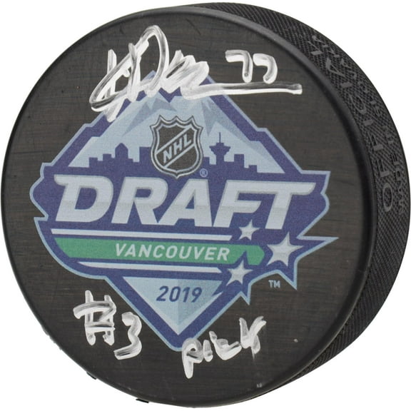 Kirby Dach Chicago Blackhawks Autographed 2019 NHL Draft Logo Hockey Puck with "2019 #3 Pick" Inscription - Fanatics Authentic Certified