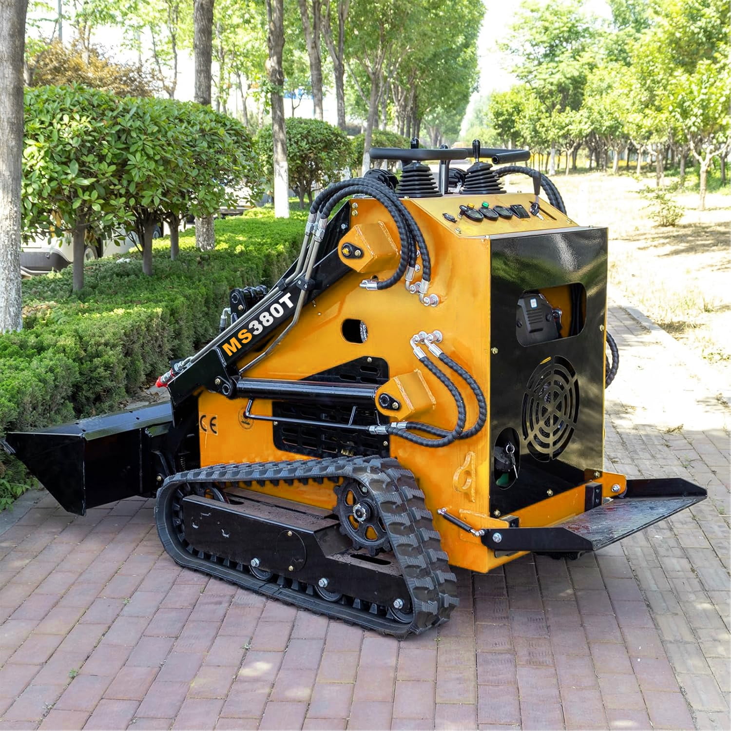 MMS Mini Skid Steer Loader with 46 inch Bucket, 22HP Multifunction Stand-On Crawler Skid Steer Machine, Hydraulic Drive Compact Track Loader