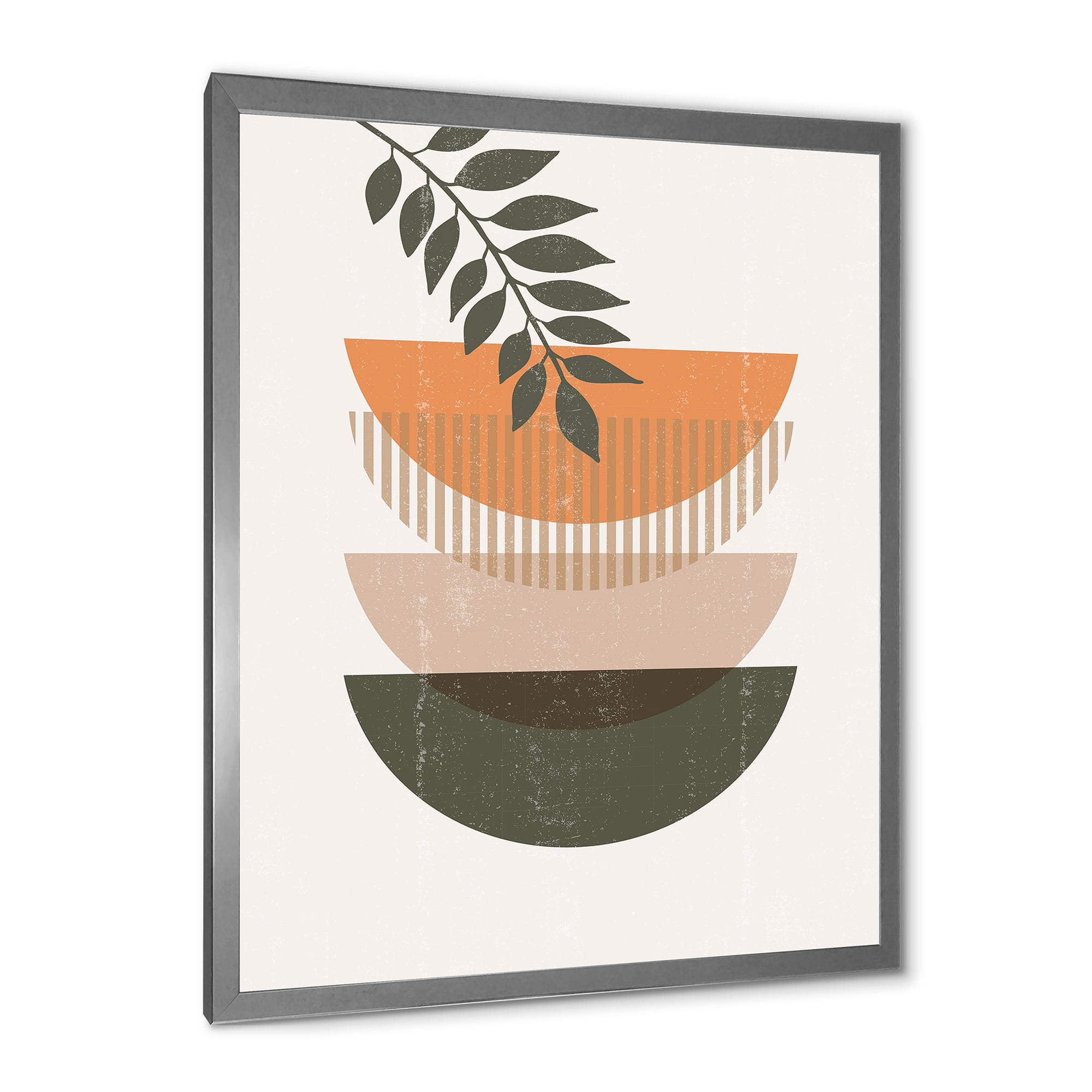 Designart 'Abstract Geometrical Moon and Sun With Leaf II' Modern Framed Art Print