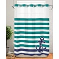 thumbnail image 5 of No Hook Shower Curtains, Anchor Teal Stall Bathroom Curtain with Snap in Liner, Modern Navy Blue White Striped Nautical Waterproof Washable Fabric Bathroom Shower Curtain Sets, 48" x 72", 5 of 7