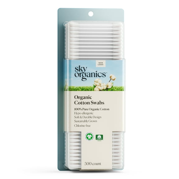Sky Organics Organic Cotton Swabs for Sensitive Skin, 100% Pure & Certified Organic Cotton Fiber, Hypo-allergenic, Ultra-Soft & Chlorine-Free for Beauty & Personal Care, 500 ct.