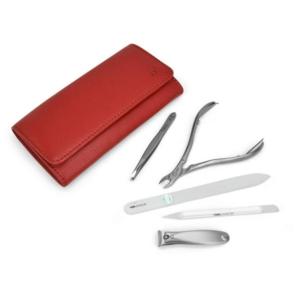 5pcs - Manicure Set German FINOX® Surgical Stainless Steel: Cuticle Nippers, Nail Clippers, Tweezers, Glass File and Stick