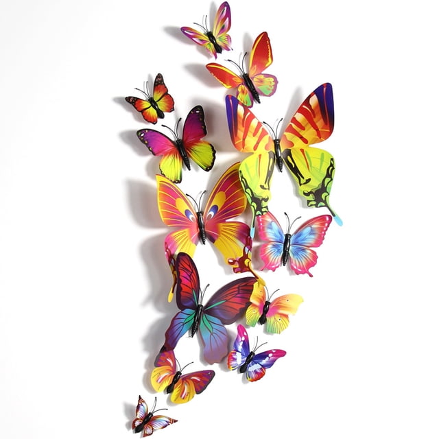 Billuyoard 12 Uds 3D mariposa pegatina de pared en la pared decoración del hogar mariposas para niños habitación de bebé dormitorio techo decoración Decoración del hogar Arcoíris Billuyoard HA002018-08