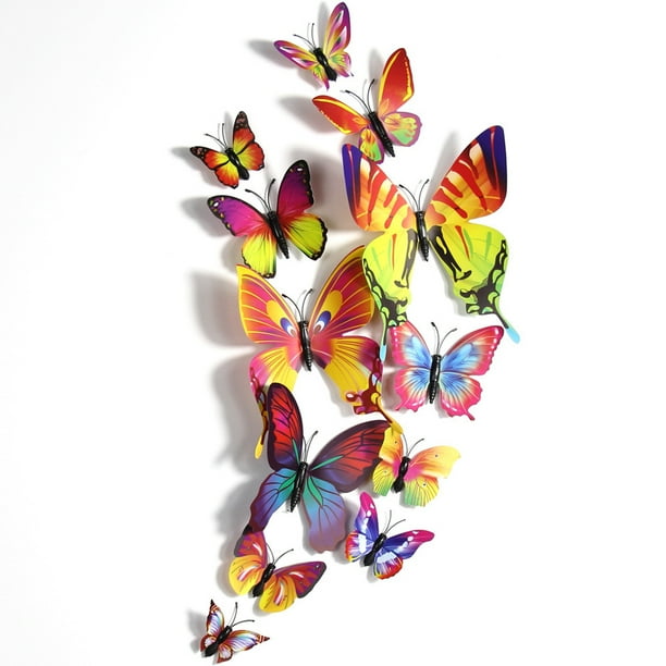 Billuyoard 12 Uds 3D mariposa pegatina de pared en la pared decoración del hogar mariposas para niños habitación de bebé dormitorio techo decoración Decoración del hogar Arcoíris Billuyoard HA002018-08
