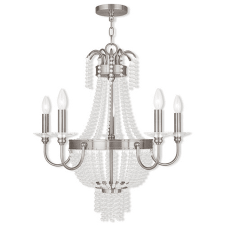 

Chandeliers 5 Light With Clear Crystals Brushed Nickel Finish size 26 in 300 Watts - World of Crystal