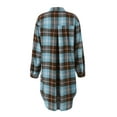 thumbnail image 4 of Seyurigaoka Women’s Juniors Shacket Plaid Lapel Button down Long Sleeve Curved Hem Long Coat, 4 of 10