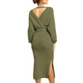 thumbnail image 3 of Women Long Maxi Sweater Dresses Sexy Wrap Batwing V Neck Slit Open Back Holiday Bodycon Dress, 3 of 4