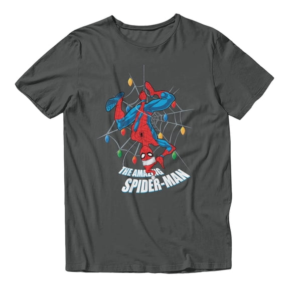 Marvel Spider-Man Christmas Santa Hat Web Men's T Shirt (Charcoal, S-XXXL)
