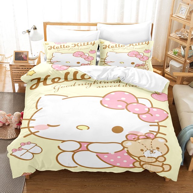 Ensemble de Literie Mignon Dessin Animé Hello Kitty Amour Taie d'Oreiller Anime Literie Imprimée 3D Housse de Couette Bébé Enfants RJ