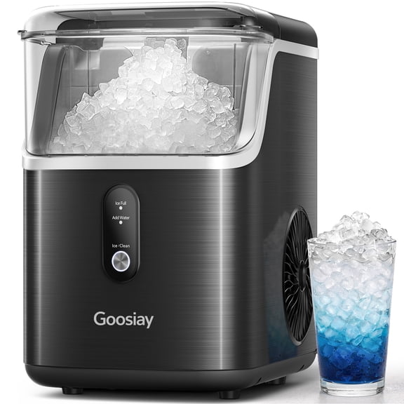 Goosiay Nugget Ice Maker Countertop, 33lbs Per Day Portable Ice Machine with Soft Chewable Pellet Ice, Stainless Steel, Black