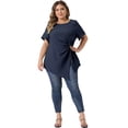 thumbnail image 3 of Unique Bargains Women Plus Size Asymmetrical Hem Round Neck Short Sleeve Twist Knot Top 4X Navy Blue, 3 of 6
