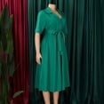 thumbnail image 5 of AURA Womens Summer 2024 Solid Color Midi A Line Dress High Waist Short Sleeve Button Front, 5 of 10