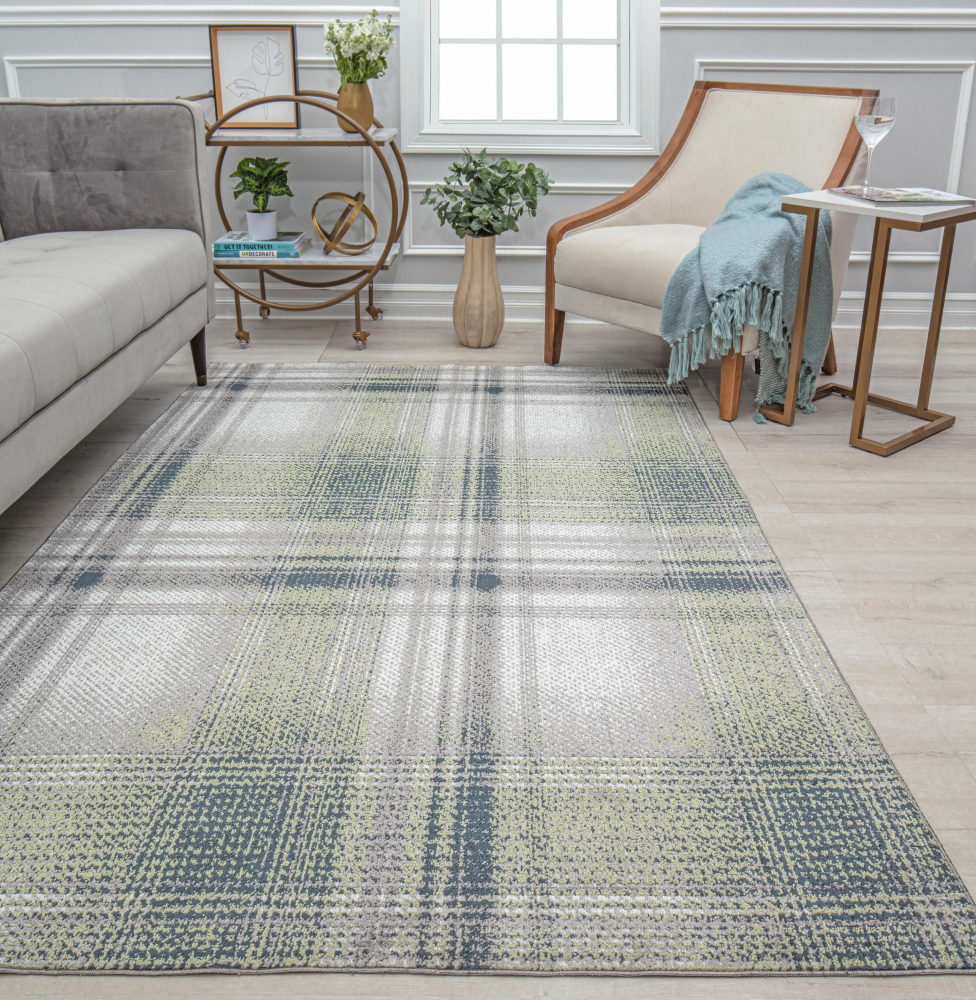 Rugs America Jaelyn JD50B Mountain Rapids Plaid Contemporary Gray Area Rug, 2'6" x 8'