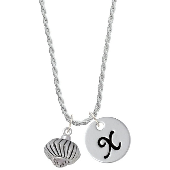 Delight Jewelry Silvertone Large Angled Rope Spinner Silvertone Script Initial Disc - X - Charm Necklace, 20"+3"