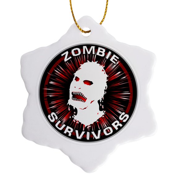 3drose, Icon Zombie Survivors 3 on Transparent, 3 inch Snowflake Porcelain Ornament