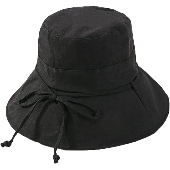 CoCopeaunts Large Wide Brim Bucket Hat for Women Summer Foldable Anti-UV Solid Color Sun Hat Lady Sunscreen Bucket Cap Bow Belt