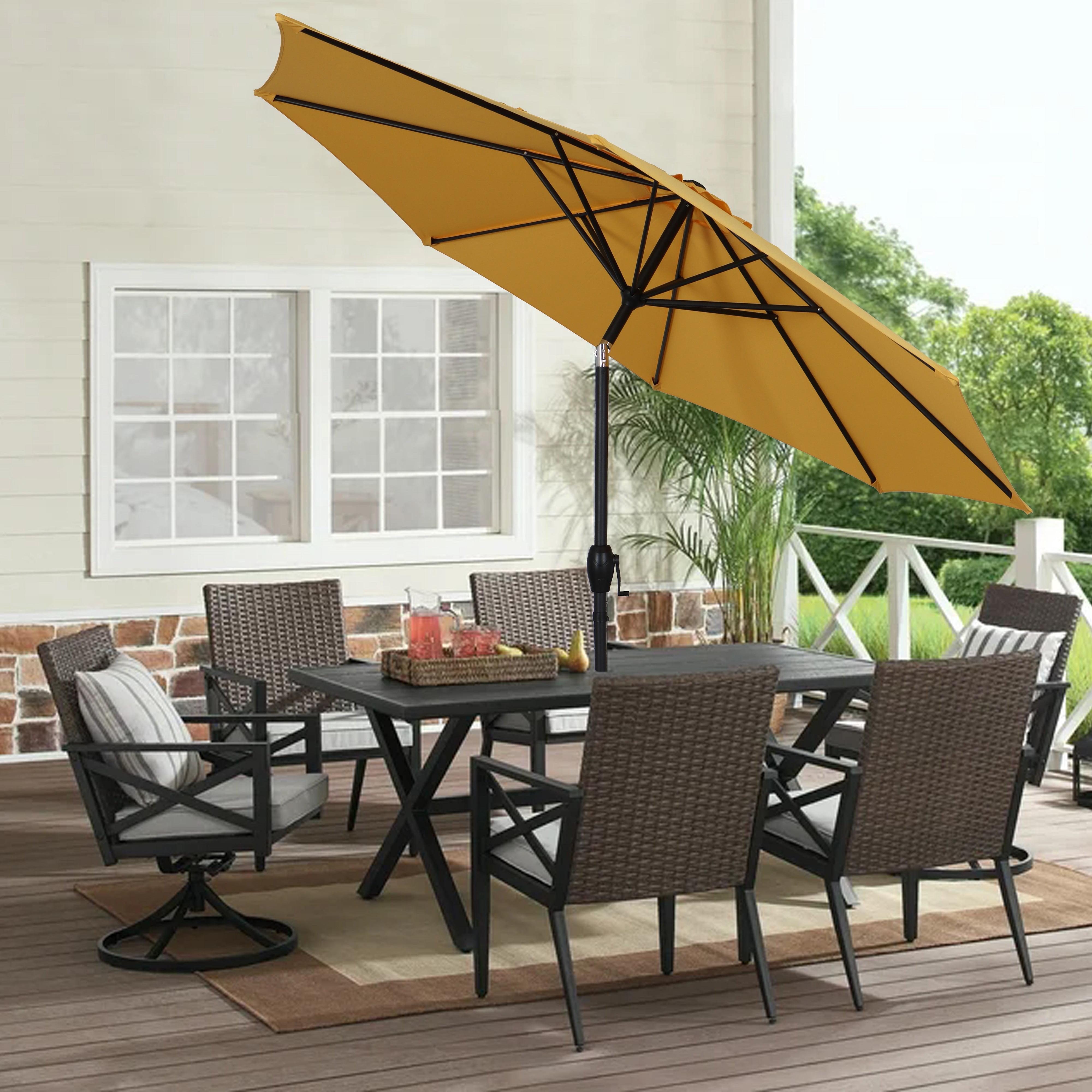 Mainstays Outdoor 9' Yellow Round Market Patio Umbrella, Crank Lift, 3-Angle Tilt