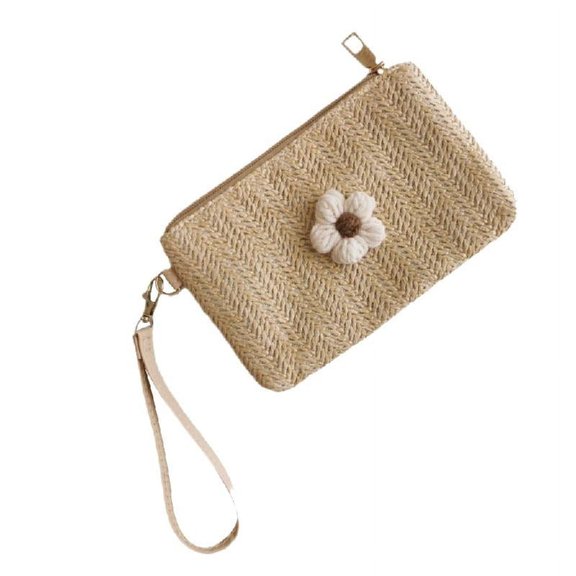 Apooke Portable ID Credit Card Bank Card Holder Wallet Coin Purse for Women Girl Cash Holder Woven Clutch Bag Wristlet Wallet
