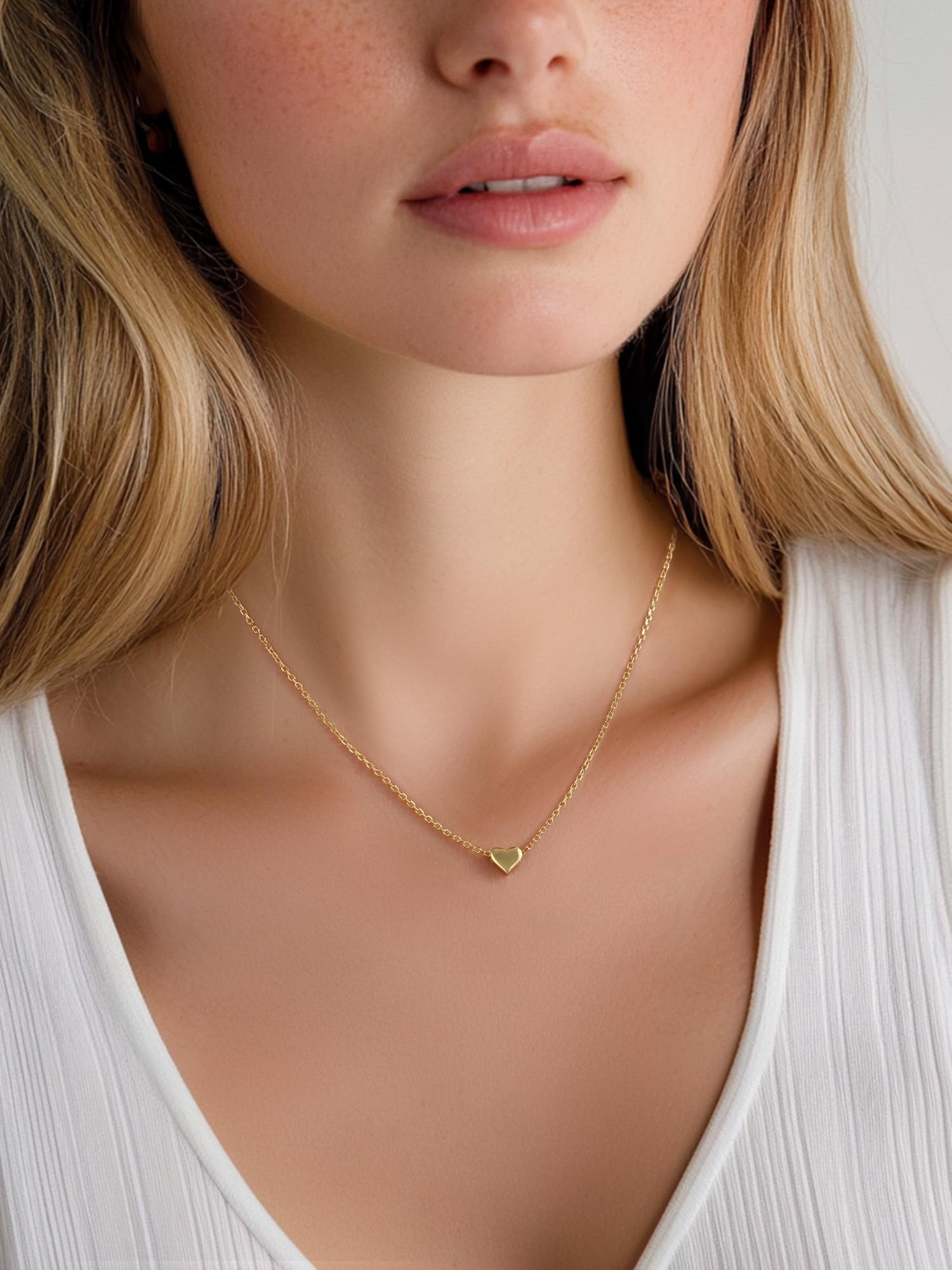 ChicSilver 925 Sterling Silver Heart Pendant Necklaces 14K Gold Plated Dainty Jewelry Valentines Mother's Day Gifts for Women Mom Wife